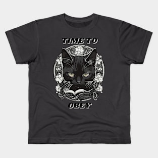 Time to Obey - Black Cat Kids T-Shirt